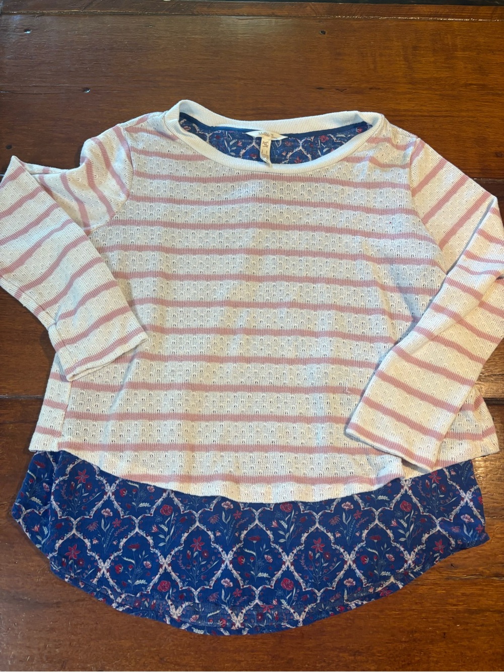 Matilda Jane Pink & Navy Striped Layered-Look Long Sleeve Top